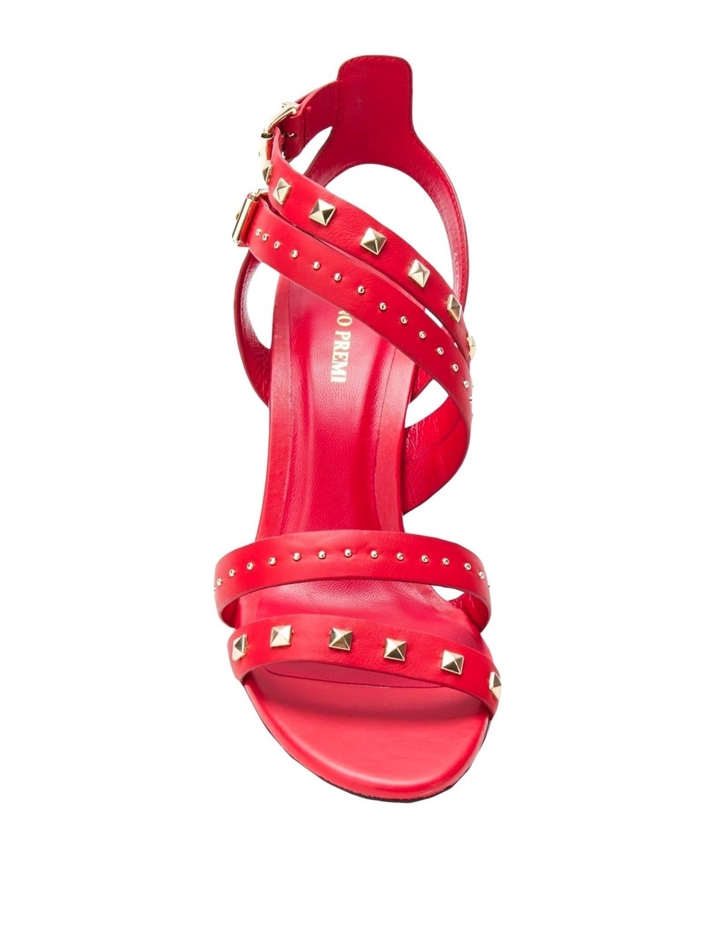 Genuine Leather Red Studded Strappy Sandals